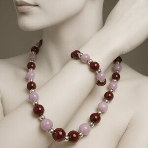 Silver Tone Colorful Beaded Necklace & Matching Bracelet set – Women’s Jewelry